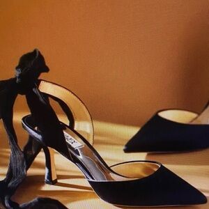 bebe Black Heels with Ribbon Accent